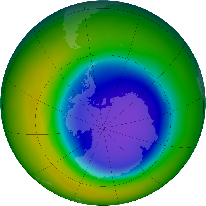 Antarctic ozone map for October 1996